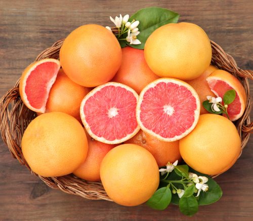 Grapefruits in a basket.